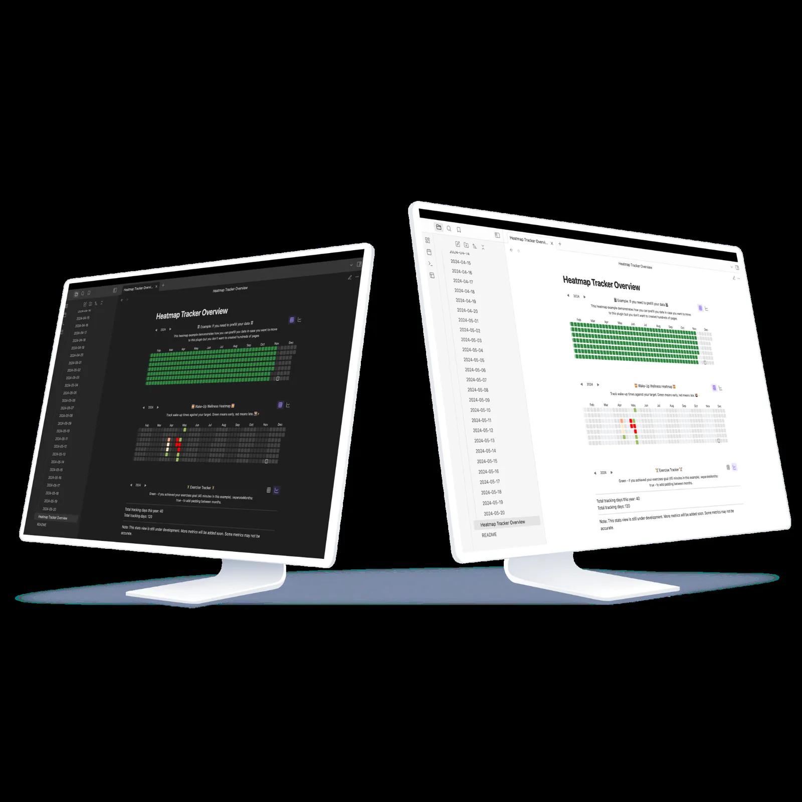 An exported Heatmap Tracker report shown next to the heatmap it was generated from
